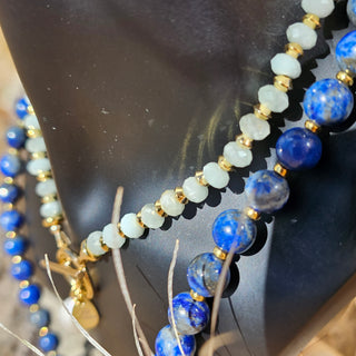 Lapis Lazuli 18K Gold Filled Donut Spacer Toggle Necklace & Labradorite and Faceted Lapis Lazuli Waterfalls Dangle