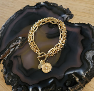 18K Gold Filled Double Chain Bracelet with Stary Eye Protection Charm