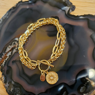 18K Gold Filled Double Chain Bracelet with Stary Eye Protection Charm