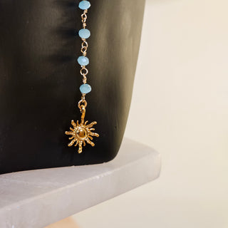 The Sun and Moon Adjustable Lariat Necklace - Blue Chalcedony - Gold Filled - Chain B