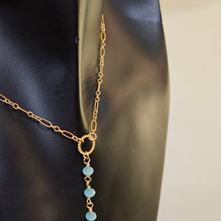 The Sun and Moon Adjustable Lariat Necklace - Blue Chalcedony - Gold Filled - Chain B