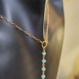 The Sun and Moon Adjustable Lariat Necklace - Blue Chalcedony - Gold Filled - Chain B