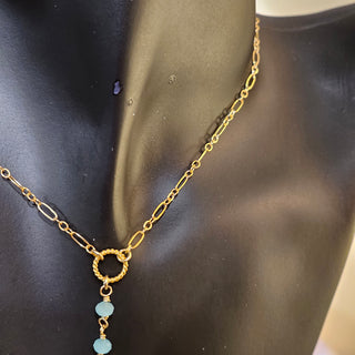 The Sun and Moon Adjustable Lariat Necklace - Blue Chalcedony - Gold Filled - Chain B