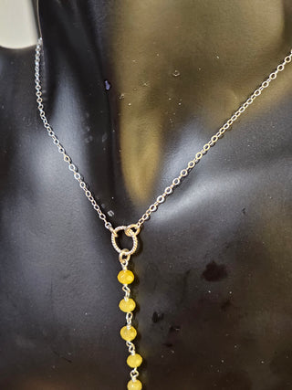 The Sun and Moont  Adjustable Lariat Necklace - Yellow Jade - Gold Filled