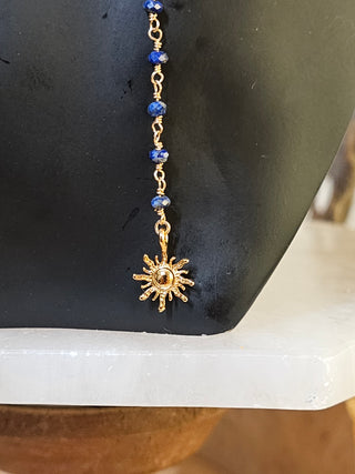 The Sun and Moon Adjustable Lariat Necklace -Lapis Lazuli - Gold Filled