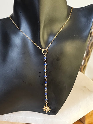 The Sun and Moon Adjustable Lariat Necklace -Lapis Lazuli - Gold Filled