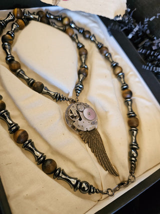 Time Flies Necklace ~ Hematite & Tiger Eye