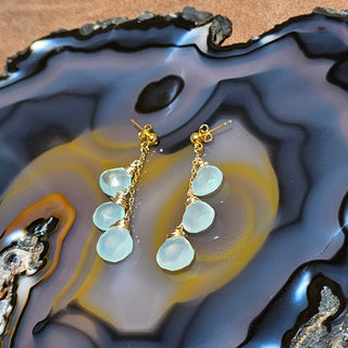 Aqua Chalcedony  18K Gold Filled Tripple Briollettes(10mm) Earrings