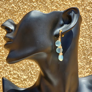 Aqua Chalcedony  18K Gold Filled Tripple Briollettes(10mm) Earrings