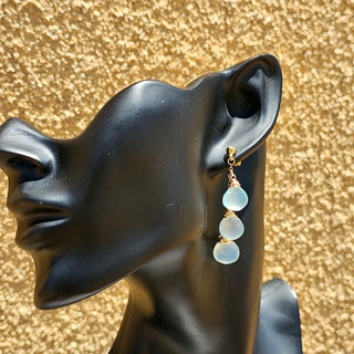 Aqua Chalcedony  18K Gold Filled Tripple Briollettes(10mm) Earrings