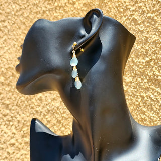 Aqua Chalcedony  18K Gold Filled Tripple Briollettes(10mm) Earrings