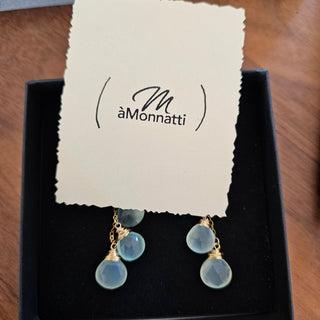 Aqua Chalcedony  18K Gold Filled Tripple Briollettes(10mm) Earrings