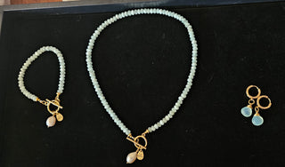 Green Moonstone Set (Necklace, Bracelet, Aqua Chalcedony Earring