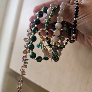 The Precious Petite Exclusive Spike Collection - Forest Green Agate & Garnet in Gold