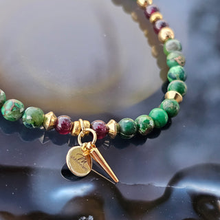 The Precious Petite Exclusive Spike Collection - Forest Green Agate & Garnet in Gold