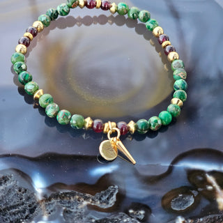 The Precious Petite Exclusive Spike Collection - Forest Green Agate & Garnet in Gold