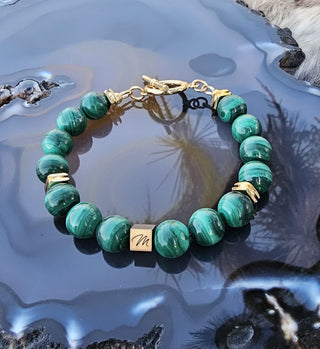 Malachite [AAA Grade] (10mm) Gold Logo Toggle Bracelet