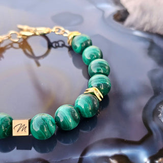 Malachite [AAA Grade] (10mm) Gold Logo Toggle Bracelet