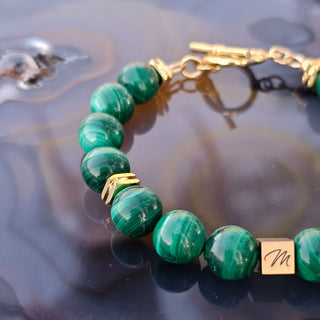 Malachite [AAA Grade] (10mm) Gold Logo Toggle Bracelet