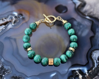 Malachite [AAA Grade] (10mm) Gold Logo Toggle Bracelet