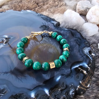 Malachite [AAA Grade] (10mm) Gold Logo Toggle Bracelet