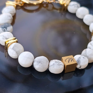 White Howlite (Faceted Coin Shape) Toggle Bracelet