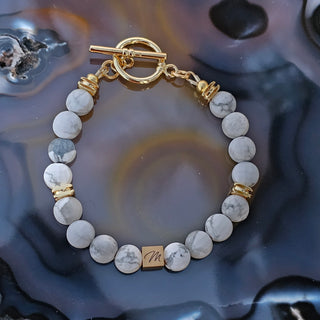 White Howlite (Faceted Coin Shape) Toggle Bracelet