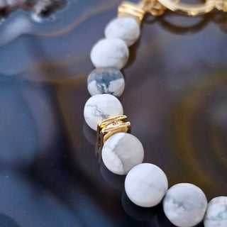 White Howlite (Faceted Coin Shape) Toggle Bracelet