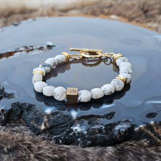 White Howlite (Faceted Coin Shape) Toggle Bracelet