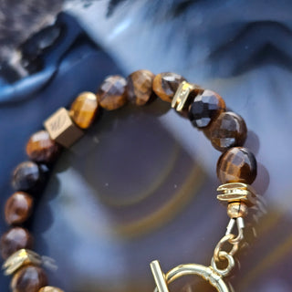 Gold Tiger Eye (Faceted Coin Shape) Toggle Bracelet