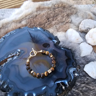 Gold Tiger Eye (Faceted Coin Shape) Toggle Bracelet