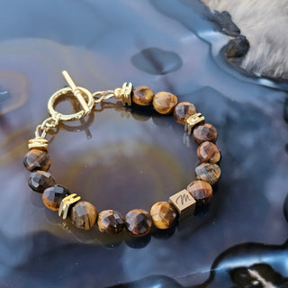 Gold Tiger Eye (Faceted Coin Shape) Toggle Bracelet