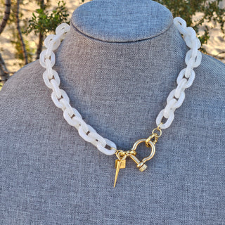 Shackle Clasp  with Spike in Ivory Resin chain _ 18K Gold Filled