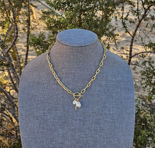 18K Gold Plated Signature Toggle Necklace with Spike & Pearl Dangle