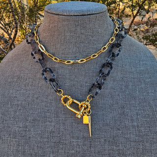 Shackle Clasp with Spike in Nude Black Resin Chain _ 18K Gold Filled