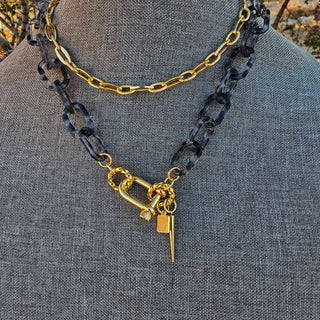 Shackle Clasp with Spike in Nude Black Resin Chain _ 18K Gold Filled