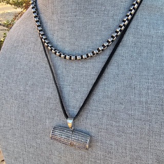 Greek Key Chain - Stainless Steel Patina Necklace