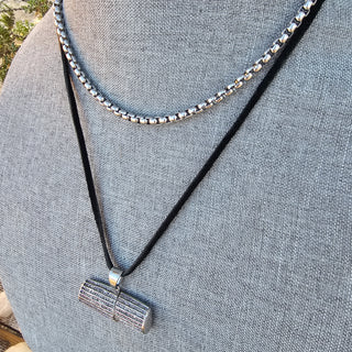 Greek Key Chain - Stainless Steel Patina Necklace