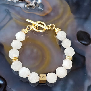 Rose Quartz - Faceted (10mm) Gold Filled Toggle Logo Bracelet