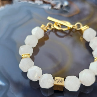 Rose Quartz - Faceted (10mm) Gold Filled Toggle Logo Bracelet