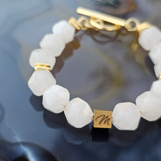 Rose Quartz - Faceted (10mm) Gold Filled Toggle Logo Bracelet