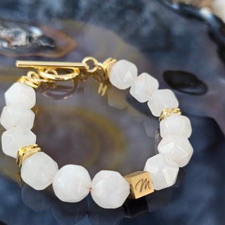 Rose Quartz - Faceted (10mm) Gold Filled Toggle Logo Bracelet