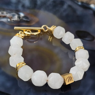 Rose Quartz - Faceted (10mm) Gold Filled Toggle Logo Bracelet