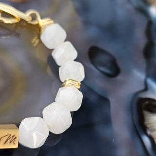 Rose Quartz - Faceted (10mm) Gold Filled Toggle Logo Bracelet