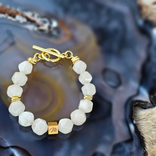 Rose Quartz - Faceted (10mm) Gold Filled Toggle Logo Bracelet