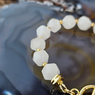 Rose Quartz Faceted (10mm) 18k Gold Filled Toggle Clasp Bracelet with Pearl Necklace