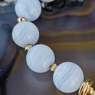 Blue Lace Agate (12mm)  Gold Filled Toggle with Pearl