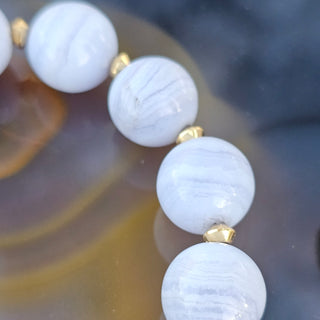 Blue Lace Agate (12mm)  Gold Filled Toggle with Pearl