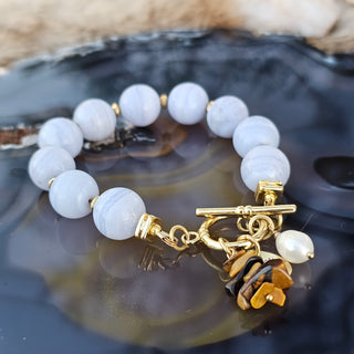 Blue Lace Agate (12mm)  Gold Filled Toggle with Pearl