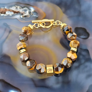 Tiger Eye - Golden - Gold Filled Toggle Clasp with Logo Charm